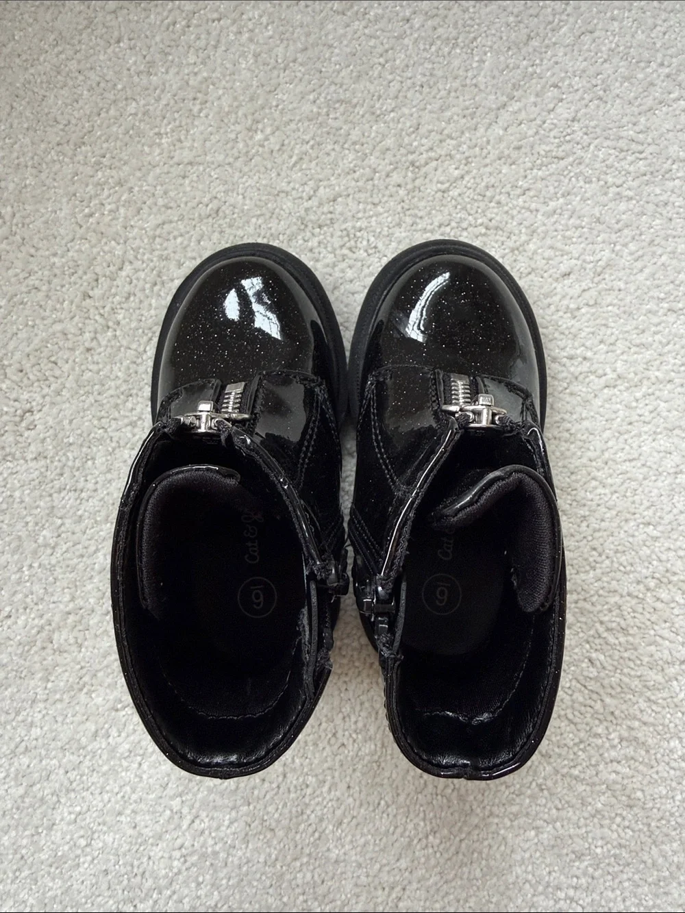 Cat & Jack Black Patent Glitter Front-Zip Boots